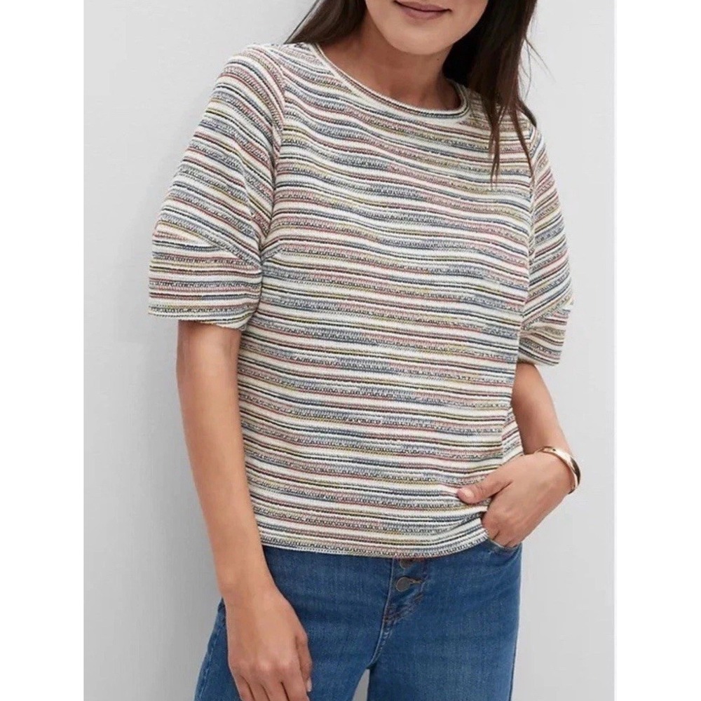 Banana Republic Lantern Short Sleeve Top Size XS White Multi Stripes